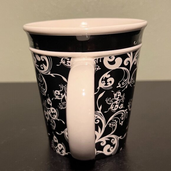 Nonni's Biscotti Black & White Art Nouveau Scroll  Pattern Ceramic Coffee  Mug - Picture 4 of 8